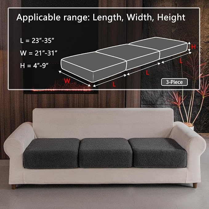 OHSIO Couch Cushion Covers for Sectional Sofa, Stretch Soft Sofa Slipcovers Washable Wear-Resistant Universal Furniture Protector for Living Room(3 Seaters Covers, Dark Gray) - Image 2