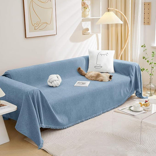 MEETSKY Sofa Slipcover Sofa Covers for 3 Cushion Couch Cover for L Shaped Sectional Sofa Covers Couch Protector Thick Chenille Fabric Washable, Modern Sofa Towel for Living Room, 91" x 134", Blue by MEETSKY