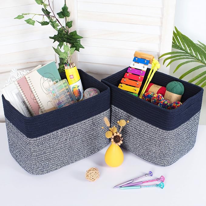 MINTWOOD Design 3-Pack Storage Baskets for Shelves, Playroom and Classroom, Book Basket, Decorative Storage Cube Bins, Woven Closet Organizers, Pantry and Shoe Organizer, Navy Blue - Image 2