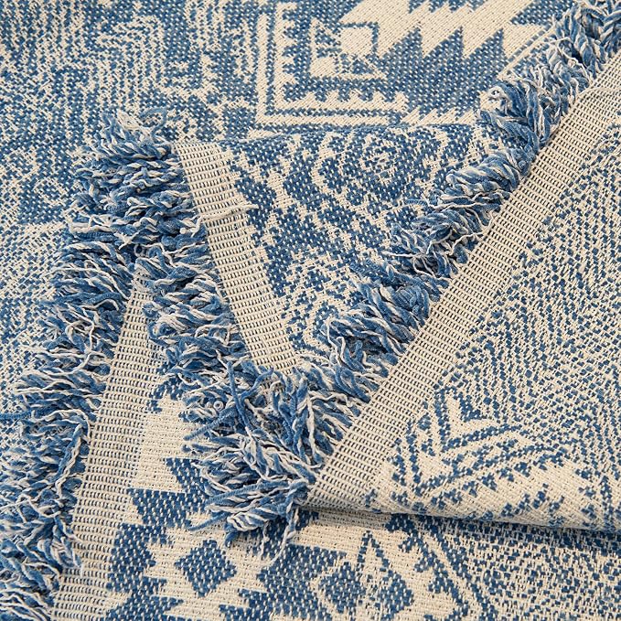 DREAMINGO Couch Covers for Sofa Boho Geometric Jacquard Vintage Sofa Covers 3 Seater Non Slip Chenille Furniture Protector for Dogs Pets Washable Sectional Couch Slipcovers, Blue, 71"x150" - Image 6