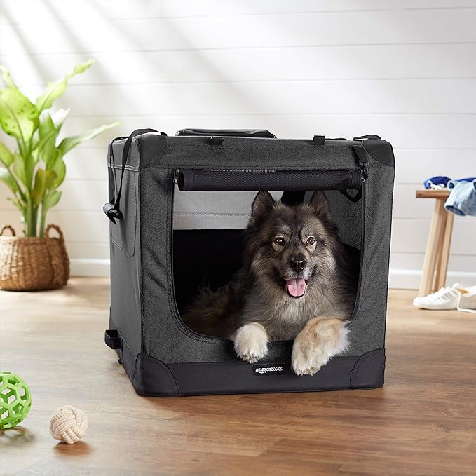 Amazon Basics Foldable Portable Soft Pet Dog Crate Carrier Kennel, 36 x 24 x 24 inches, Black