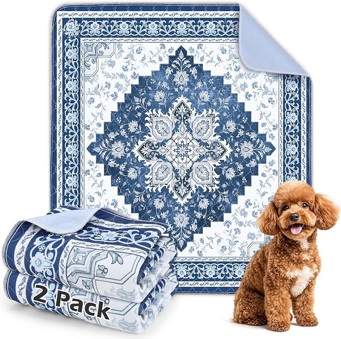 INVENHO 2PACK Washable Pee Pads for Dogs, Reusable Dog Pads Upgrade Non-Slip Dog Pee Pads Heavy Absorbency Puppy Pee Pads Quick Dry Whelping Pads/Waterproof Puppy Training Pad by INVENHO