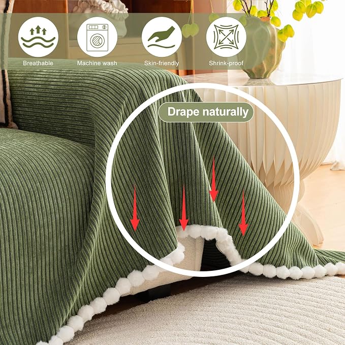 ROOMLIFE Boho Couch Covers for Sofa Washable for 3 Cushion Couch Chenille | Furniture Protector Sofa Couch Cover for Dogs, Soft Breathable Sofa Slipcover, Couch Throw Blankets with Tassels 71''X134'' - Image 3