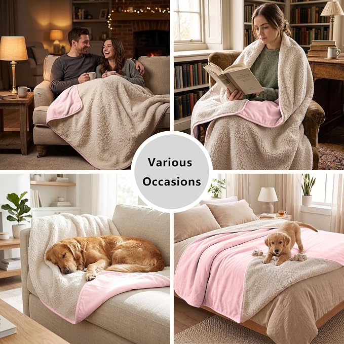 Waterproof Blanket for Couch - Dog Throw as Furniture Protector | Cozy Sherpa & Smooth Velvet, Reversible and Machine Washable, for Couch and bed, 50"x60", Pink - Image 6
