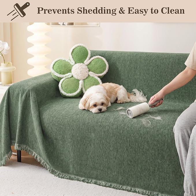 MEETSKY Couch Cover Sectional Sofa Covers Washable Chenille Couch Covers for 2 Cushion L Shape Sofa Slipcover Multi-Use Furniture Protector for Dogs Pets, 71" x 118", Moss Green - Image 6