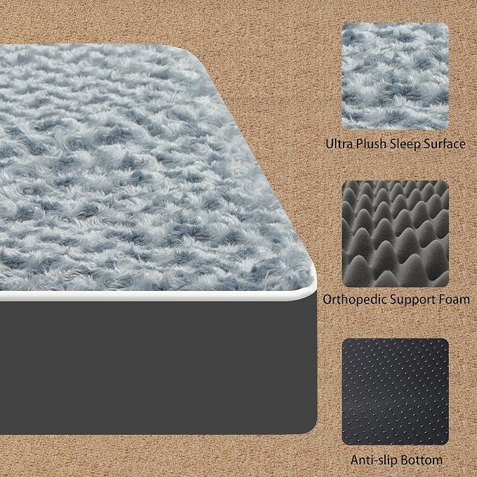 Grey 30''x20''x3 Small M Orthopedic Rose Plush Cover Dog Bed | Soft, Waterproof, Egg Foam, Pet Crate Beds Mat, Kennel Pads, Removable Washable Cover,Non-Slip Bottom,Anti-slip oxford fabric - Image 3