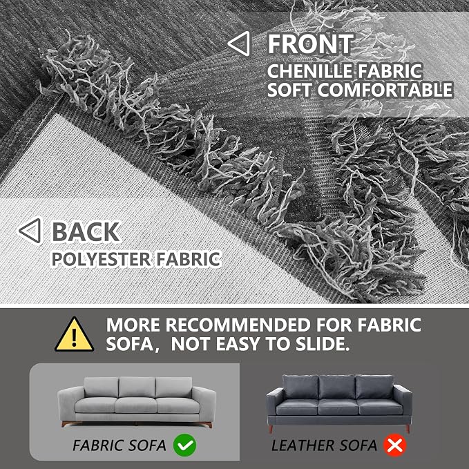 MEETSKY Couch Covers Blanket Sofa Covers for 3 Cushion Couch Protector Covers Universal Fit for Couch 3 Seat Thick Washable Modern Decor for Living Room, 91" x 118", Charcoal Gray - Image 4