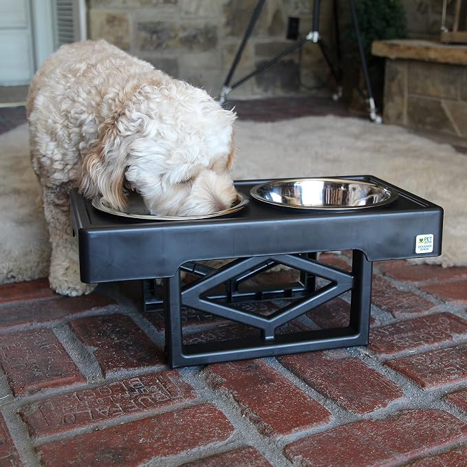 Pet Zone Designer Diner Elevated Dog Bowl Stand, 3 Adjustable Height Levels | Set includes two stainless steel dishes holding up to 7 cups each, raised feeding comfort for growing puppies and big breeds - Image 8