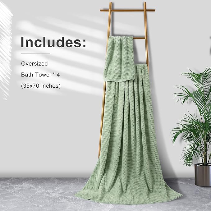 Extra Large Bath Towel Sheet Set 35x70 Inches - Oversized Bath Towels Set,Jumbo Large Polyester - Quick Dry, Lightweight,Super Soft,Highly Absorbent Towel Set for Bathroom,Hotel,SPA,Pack of 4 (Green) - Image 6