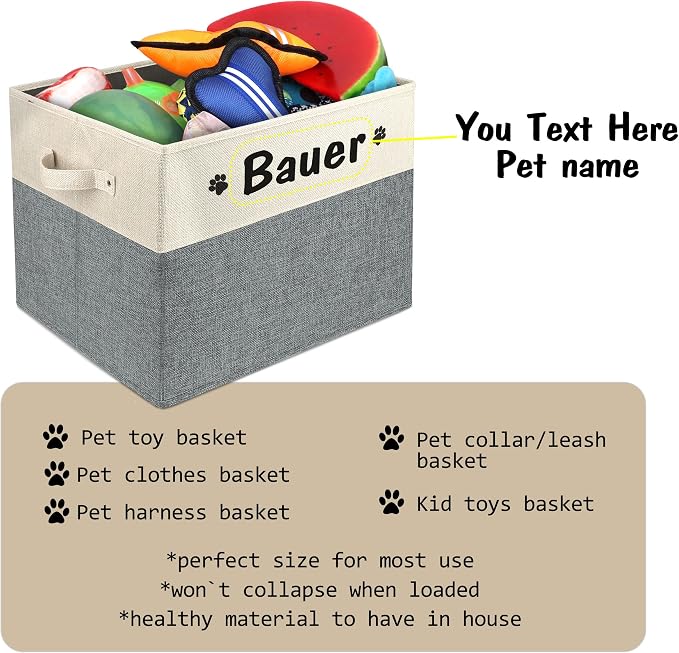 PET ARTIST Large Dog Toy Basket, Custom Toy Bin Box Personalized with Pet's Name, Collapsible Pet Storage Baksets With Handle for Living Room Area Hold Blankets,Accessories- Grey - Image 5