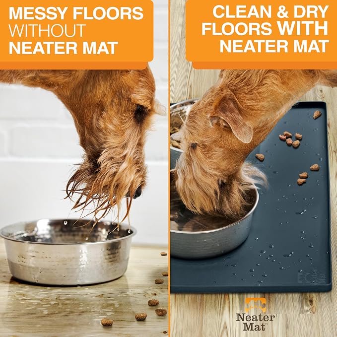 Neater Pet Brands Neater Mat Pet Mats for Food and Water, Cat & Dog Bowl Mat Waterproof Silicone, Feeding Tray, Dog Food Mats for Floors, Placemat w/Raised Edge for Under Bowls, 16” x 10”, Slate Blue - Image 5