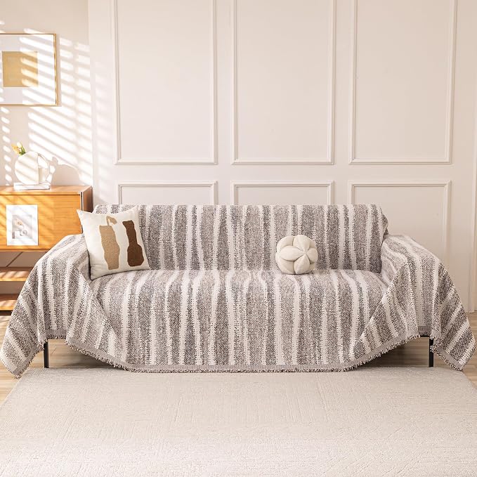 MEETSKY Boho Couch Cover Sofa Covers, Chenille Geometric Couch Covers for 2 Cushion Couch Sofa for Dogs, Washable Sofa Slipcover for Cat Couch Protector with Tassels,71" x 118", Coffee - Image 7