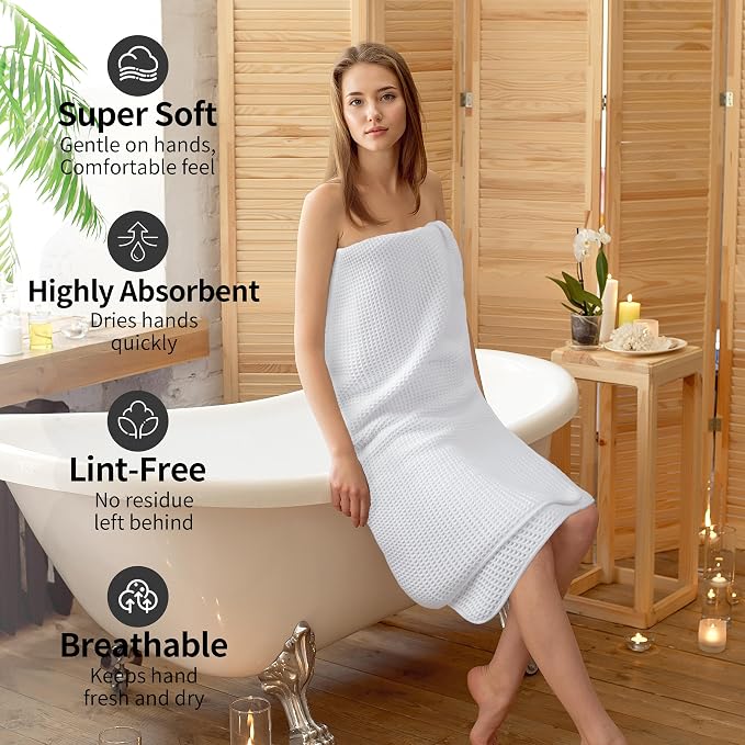 Microfiber Waffle Bath Towels, 4 Pieces, Soft, Absorbent, Fast Drying, Lint Free 430 GSM (27''x55''/68.58 cm x139.7 cm) - Image 4