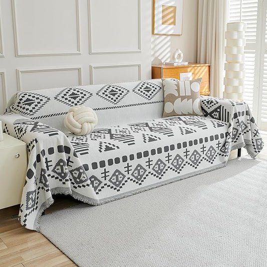 MEETSKY Boho Couch Cover Super Soft Couch Covers for 2 Cushion Couch Sofa, Modern Jacquard Sofa Slipcover Loveseat Futon Cover, Couch Covers for Sectional Sofa, Dark Grey, 71" x 118" by MEETSKY