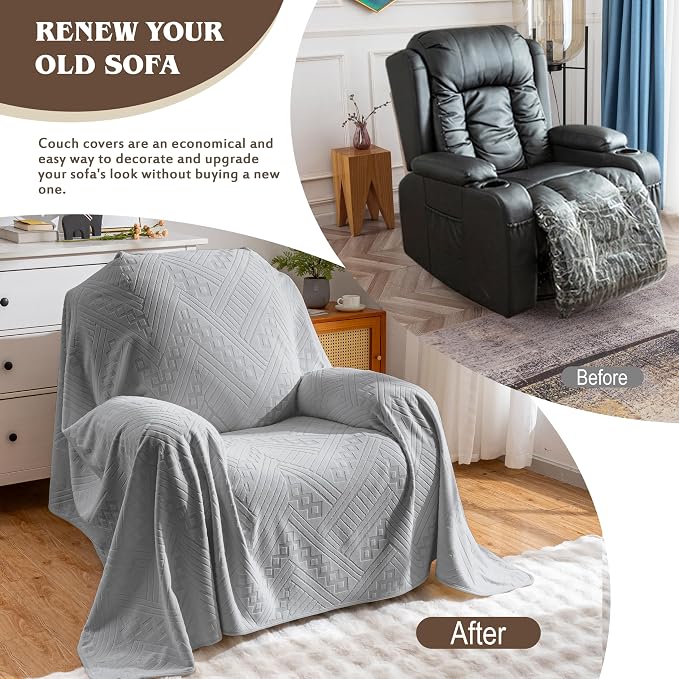 Waterproof Recliner Chair Covers, Anti-Slip Reclining Chair Covers, Pet-Friendly, Washable, Durable and Breathable Couch Covers – Reversible Design for Sofa Protection(71x71in/Light Grey) - Image 4
