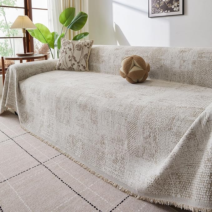 ROOMLIFE Couch Cover 3 Cushion Sofa, Washable Non Slip Furniture Sofa Protector Cover, Soft Chenille Sofa Slipcovers Sectional L Shape Dogs Couch Cover Throw Blanket with Tassels 71''X150'' - Image 3