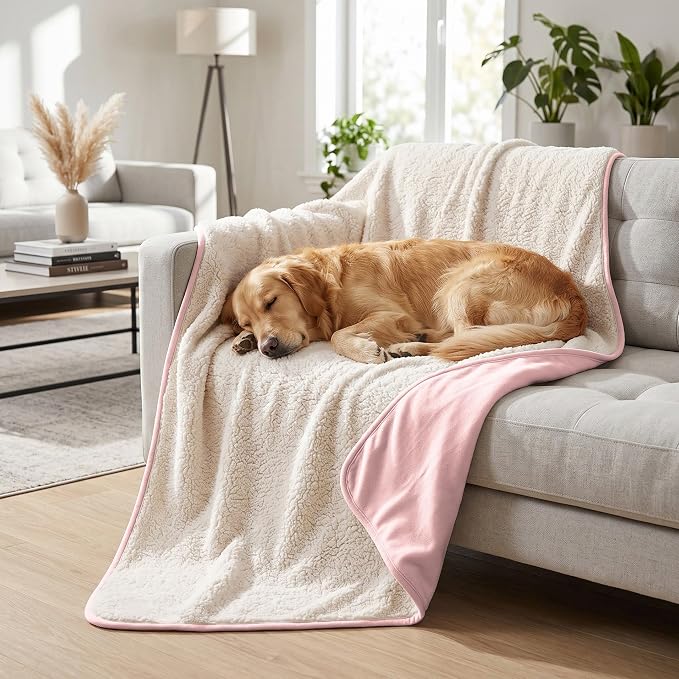 Waterproof Blanket for Couch - Dog Throw as Furniture Protector | Cozy Sherpa & Smooth Velvet, Reversible and Machine Washable, for Couch and bed, 50"x60", Pink by TuffeelHome