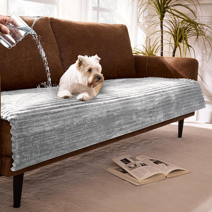 Dual Non-Slip Couch Cover for Dogs Waterproof, Fuzzy Soft Pet Couch Covers for Sofa 3 Cushion, Pet Friendly Soft Dog Bed Covers Sofa Cover Washable (Seagull Gray, 33" x 85" 1 Pack) by Meider