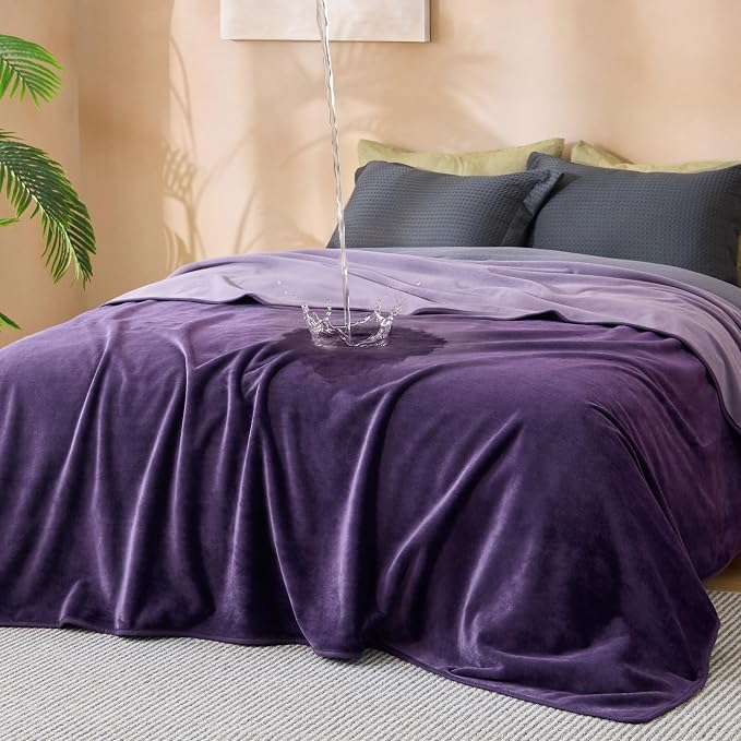 Bedsure Waterproof Blanket for Bed Soft Flannel Fleece,King 86"x108" | Dog Blankets for Large Senior Dogs，Couch Cover Throw for Pet Leakproof, Furniture Protector for Travel Camping,Eggplant by BEDSURE