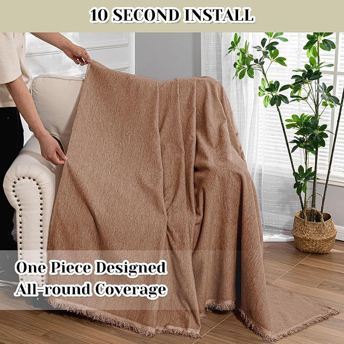 MEETSKY Oversized Chair Cover Armchair Small Couch Cover Single Sofa Cover for Dog Couch Cover for Sofa Recliner，Chenille Sofa Throw Cover for Pets Sofa Cover Thick Washable, 71" x 91", Camel - Image 4