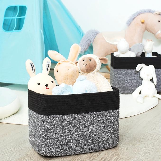 MINTWOOD Design 3-Pack Storage Baskets for Shelves, Playroom and Classroom Storage Basket, Book Basket, Decorative Storage Cube Bins, Woven Closet Organizers, Pantry and Shoe Organizer, Black Grey Mix - Image 6