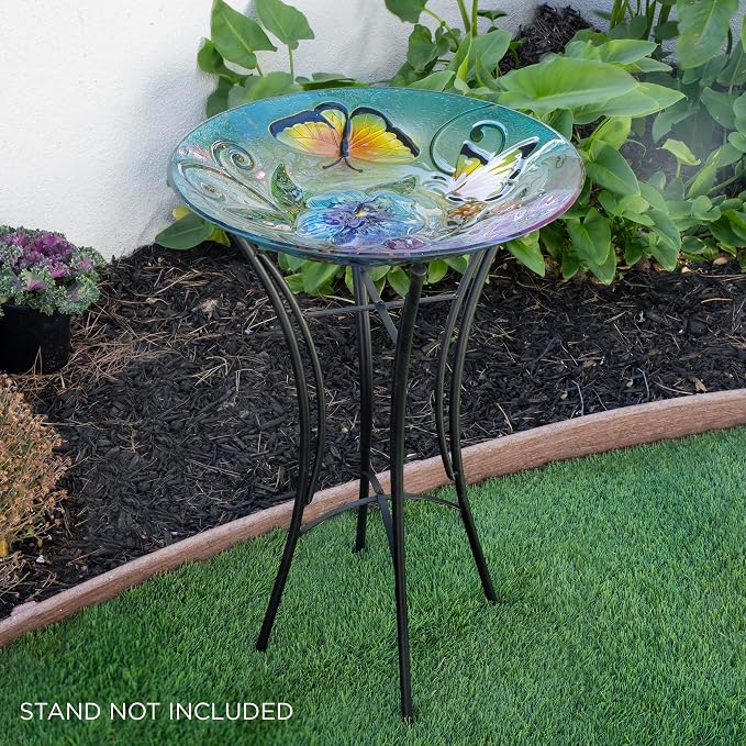 Alpine Corporation 18" Glass Birdbath Topper with Colorful Butterfly and Flowers - Image 11
