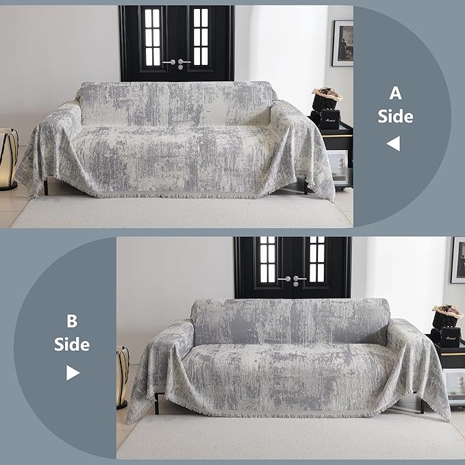 MYSKY HOME Sectional Couch Cover Sofa Covers for Sectional Sofa L Shape Chenille Couch Protector Grey Geometric for Dogs Pets Couch Throw Cover Washable Durable for Home Decor, 71" X118" - Image 6