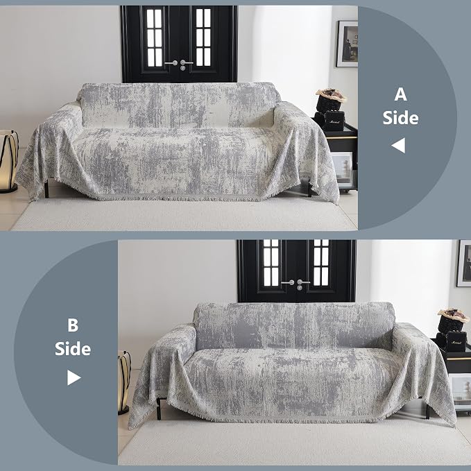 MYSKY HOME Boho Couch Cover for Dogs Washable Grey Abstract Couch Sofa Protector for Loveseat Sofa with Pets Friendly Chenille Geometric Sofa Covers Soft Durable Farmhouse Sofa Slipcovers, 71" X102" - Image 6