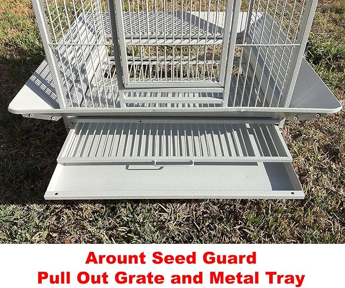 X-Large Elegance and Durable Wrought Iron Open Play Top Stand Bird Parrot Rolling Cage, Include Metal Seed Guard Solid Metal Feeder Nest Door Heavy Duty Lockable Rolling Castors - Image 6