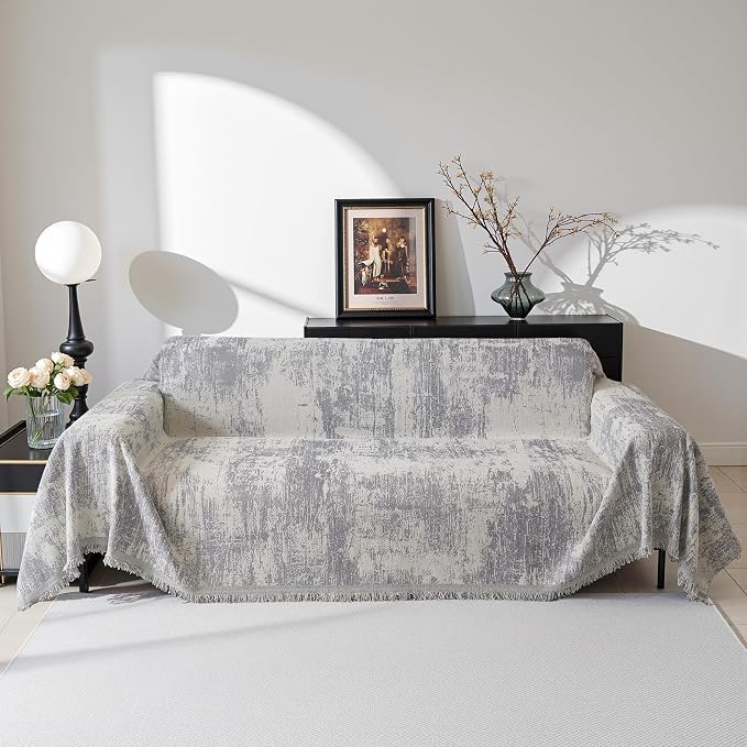 MEETSKY Couch Cover Sofa Cover Washable, Geometric Abstract Geometric Boho Sofa Covers for 2 Cushion Couch Sofa, Sofa Slipcover Love seat Pet Couch Covers for Sectional Sofa, 71" x 118", Light Grey by MEETSKY