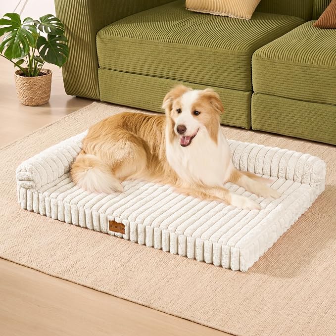 Orthopedic Calming Large Dog Bed Pet Sofa Bed 42''X28'' Ivory | 2-Sided Pet Couch Large Sized Dog, Soft Egg-Crate Foam Dog Mat, Waterproof Removable Washable Cover, Nonskid Bottom Cat Bed - Image 2