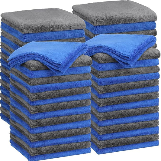 Shimeyao 30 Pcs 16 x 16 Inch Edgeless Microfiber Plush Towels for Cars Detailing Drying Wash Polishing Absorbent Cleaning Cloths, 500 GSM (Blue, Gray) by Shimeyao