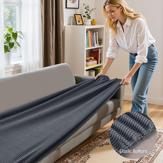 Hokway Stretch Couch Cushion Covers, Stretch Sofa Cushion Covers, Washable Replacement Sofa Seater Slipcovers, Reversible Furniture Protector for Dogs(Gray, X-Large) - Image 4