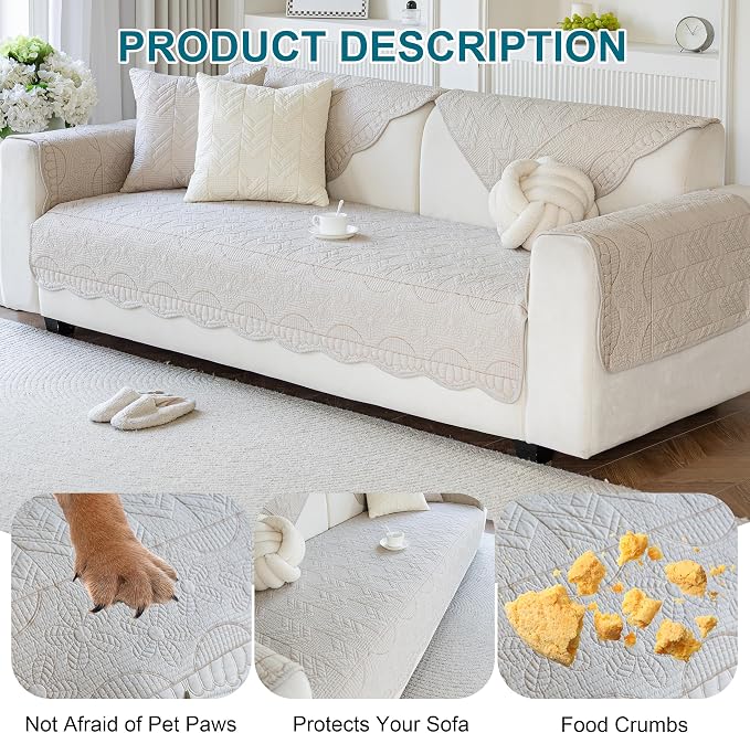 KRFOONN Cotton Quilted Dog Couch Cover for Sofa (03, 35.4" x 70.9") | Farmhouse Embroidery Sectional Couch Cover Washable, Soft Non Slip Sofa Slipcover Cushion Furniture Protector for Kids, Pets - Image 6
