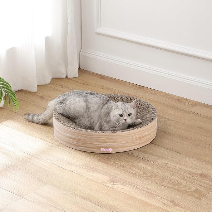 CSR1010J Nelson 20.13" Modern Cardboard Round Bowl Cat Scratcher with Catnip, Oak Wood - Image 7