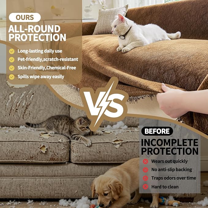VANJOROY Couch Chair Cover, Armchair for 1 Cushion Couch, Washable Chenille Sofa Cover Protector Soft Sofa Slipcovers for Pets Dog with Tassel,71"x 91" Brown - Image 5
