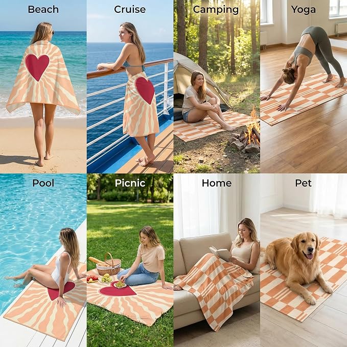 Microfiber Beach Towel W/Bag, Double Print Boho Towel, 71 * 36'' | Quick Dry XL Beach Towels for Cruise Pool Yoga Gym Gift, Lightweight Absorbent Sandproof Compact Towels Beach Essentials - Image 9