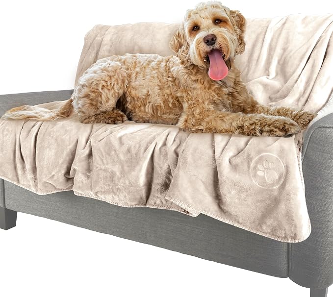PETMAKER Dog Blanket - 60x70in Reversible Sherpa Blanket - Throw Blankets for Bed, Couch, Crate, or Car - Machine Washable Puppy Essentials (Cream) by PETMAKER