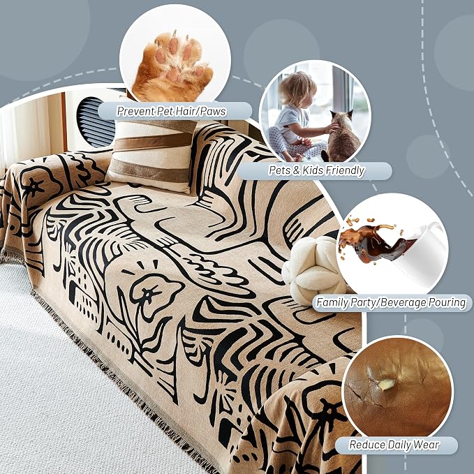 MYSKY HOME Couch Cover for Dogs, Washable Couch Covers, Sofa Covers for Sectional Sofa, Couch Cover 2 Cushion Sofa Dogs Furniture Protector, Chenille Sofa Covers for Pets, 71"x118", Abstract Coffee - Image 4