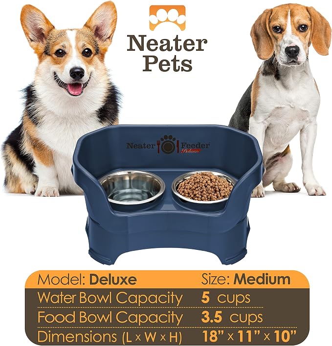 Neater Pet Brands Neater Feeder Deluxe Mess Proof Dog Bowls Elevated for Medium Dogs 19-40 lbs, Made in USA, No Spill Raised Dog Food Bowl Stand Feeding Station, Food and Water Bowl Set, Dark Blue - Image 3