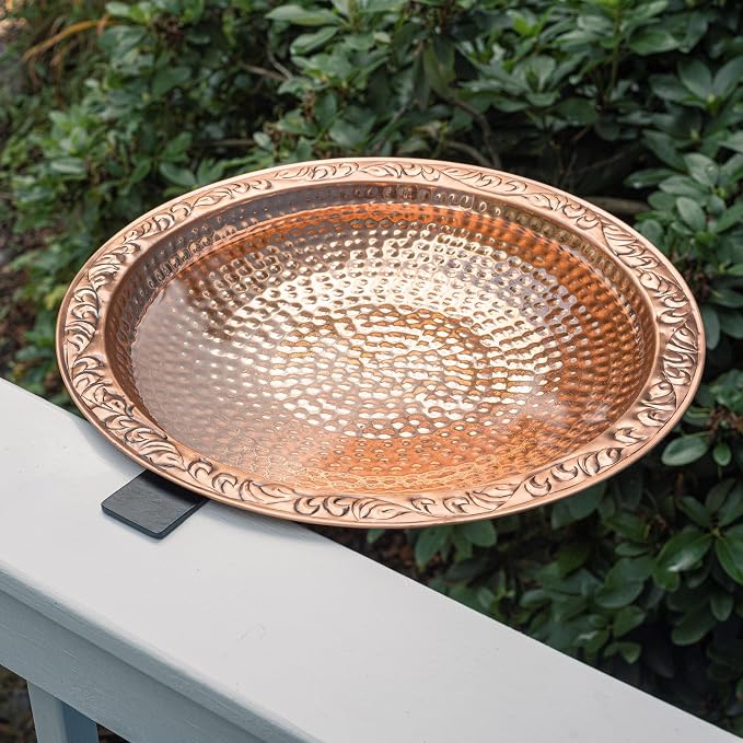 Pure Copper Metal Bird Bath with Deck Mount for Railing, Large 18" Diameter - Image 6