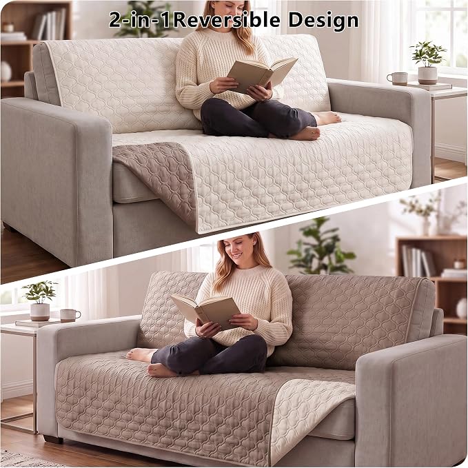 Waterproof Couch Cover - Washable Dog & Pet Furniture Protector | TPU Leak-Proof Liner, Microfiber Fabric, Lightweight & Reversible, Fits Sofa and Bed, 82" x 102" , Cream/Khaki - Image 4