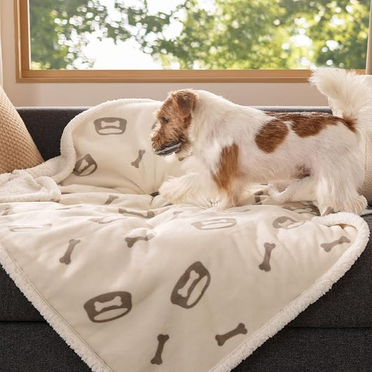 Bedsure Waterproof Dog Blankets for Medium Dogs Washable - 30"X40", Beige | Soft Print Sherpa Fleece Puppy Cat Blanket, Cozy Plush Reversible Throw Furniture Protector for Pet Kitten Doggy by Unknown