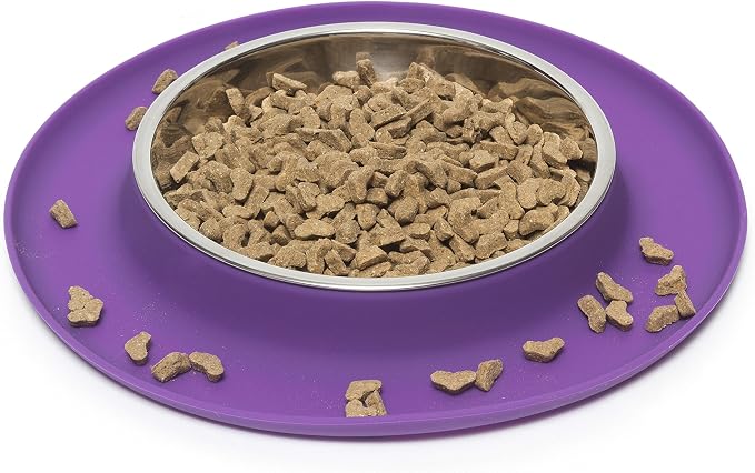 Messy Cats Single Silicone Feeder, Stainless Bowl, 1.75 Cup, Purple | Non-Slip Silicone Cat Feeding Station With Removable Stainless Steel Saucer Bowl For Food Or Water - Image 3