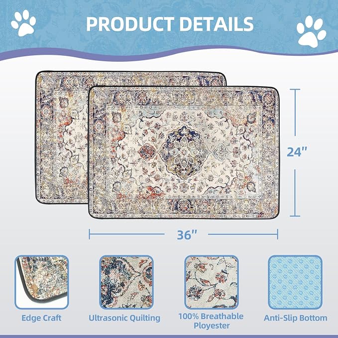 SCLOSE Washable Pee Pads for Dogs 2 Pack, 36" x 24" Reusable Puppy Pads Waterproof, Super Absorbent Dog Rugs, Leakproof, Dog Crate Pad, Playpen Mat, Whelping Pads, Vintage Medallion - Image 7