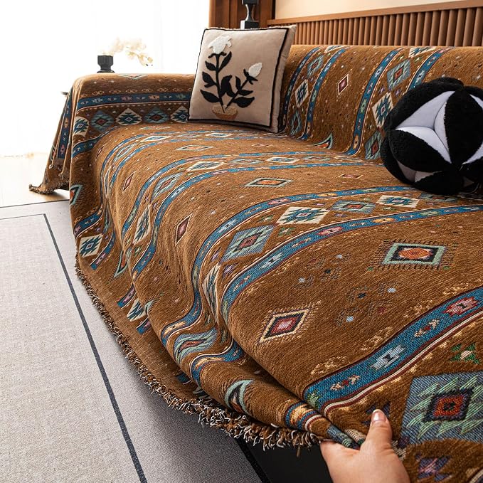 ROOMLIFE Couch Cover 3 Cushion Sofa, Washable Non Slip Furniture Sofa Protector Cover, Soft Chenille Sofa Slipcovers Sectional L Shape Dogs Couch Cover Throw Blanket with Tassels 71''X118'' - Image 5