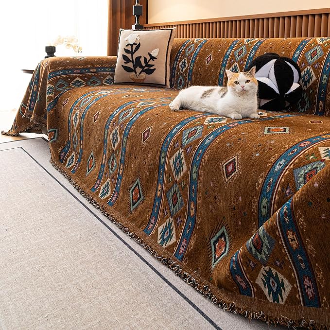 ROOMLIFE Couch Cover 3 Cushion Sofa, Washable Non Slip Furniture Sofa Protector Cover, Soft Chenille Sofa Slipcovers Sectional L Shape Dogs Couch Cover Throw Blanket with Tassels 71''X118'' - Image 4