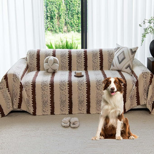 Sherpa Fleece Couch Cover for 3 Cushion Sofa, Brown, 71" x 134" - Pet Proof Sofa Covers Heavy Duty Scratch Resistant Pet Friendly Furniture Cover - Easy Install, Machine Washable by YAJUEHOMETEXTILES