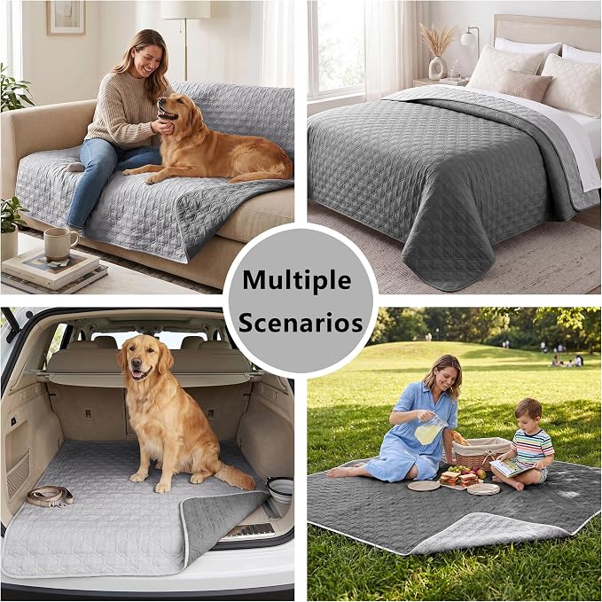 Waterproof Couch Cover - Washable Dog & Pet Furniture Protector | TPU Leak-Proof Liner, Microfiber Fabric, Lightweight & Reversible, Fits Sofa and Bed, 82" x 102" , Lightgrey/Darkgrey - Image 6