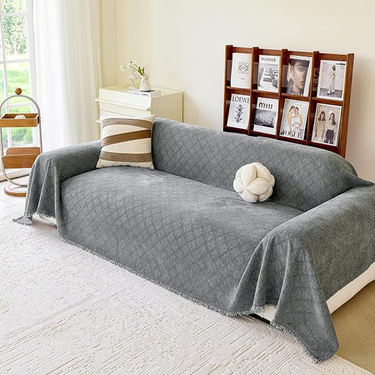 VANJOROY Grey Couch Cover Chenille for 2 Cushion L-Shape Loveseat, Washable Sofa Couch Cover Protector Soft Sofa Slipcovers for Pets Dog with Tassel,71"x 102" by CHOOSEVANJOROYENJOYAMORECOMFORTABLEFEELING
